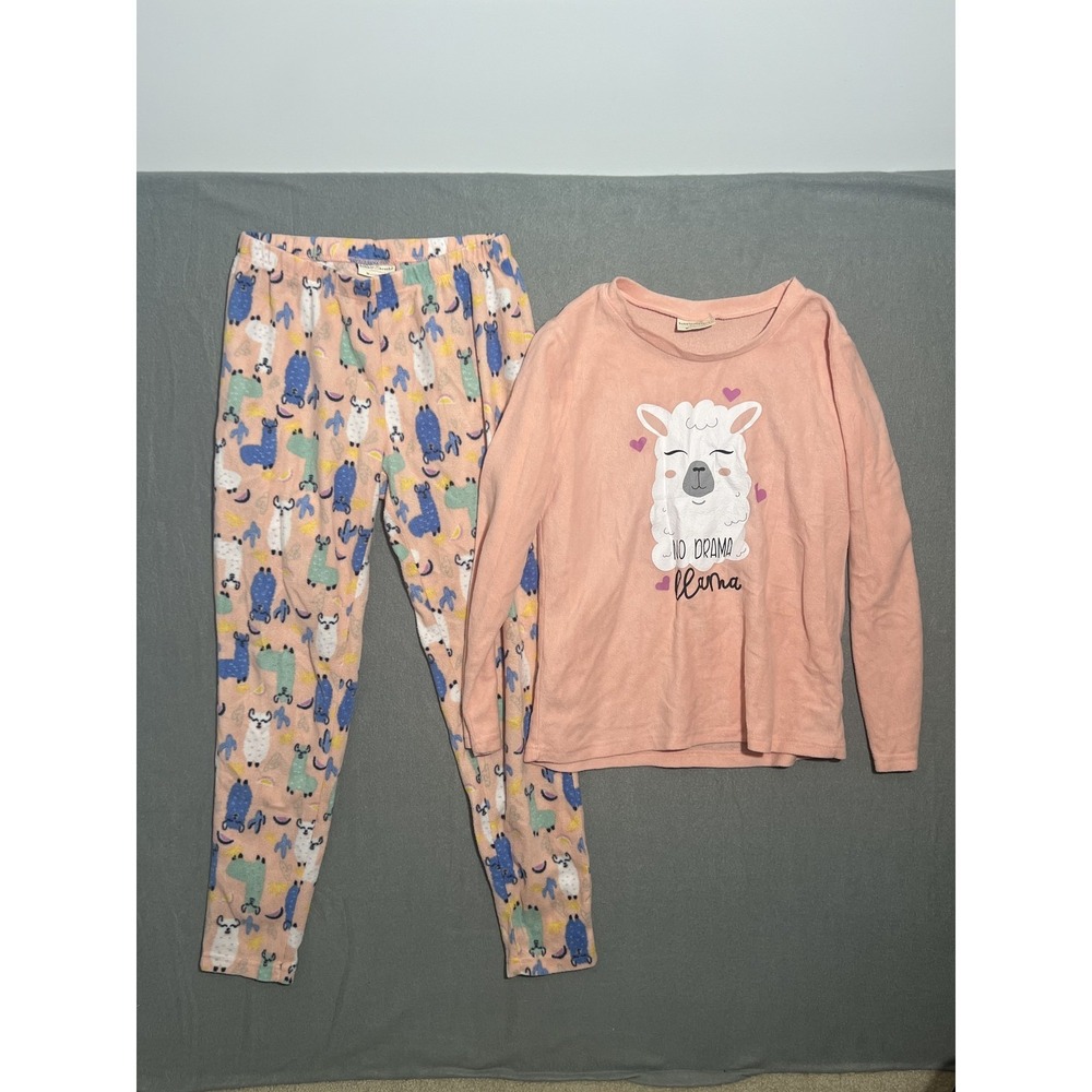 Bobbie Brooks Women's M Fleece Llama Pajama Set Sleepwear Long Sleeve Top &